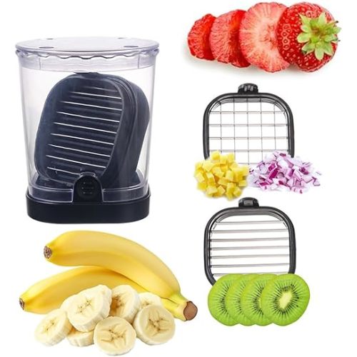 Strawberry Slicer, Fruit Slicer Cup with Push Plate, Grape Cutter Cup Slicers Kitchen Gadget for Egg Kiwi Banana Cucumber, Strawberry Slicers Cutter Tool for Fruits Vegetables (Black, One Size)