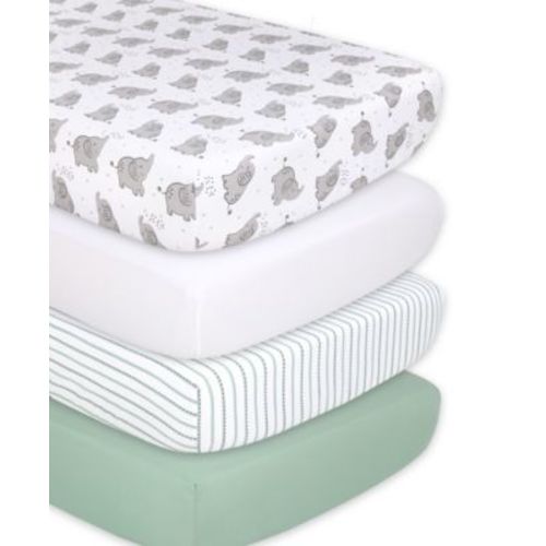 Fitted Crib Sheets for Baby Boys or Baby Girls, 4 Pack Set, Grey and White Elephant