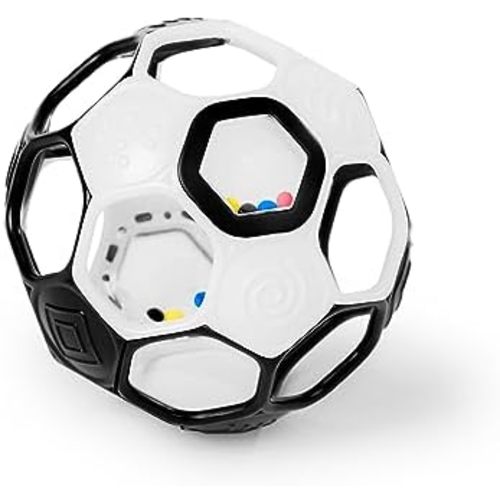 Bright Starts Oball Grippin' Goals Rattle Soccer Ball - Black & White, Easy-Grasp Toy for Newborn and Up