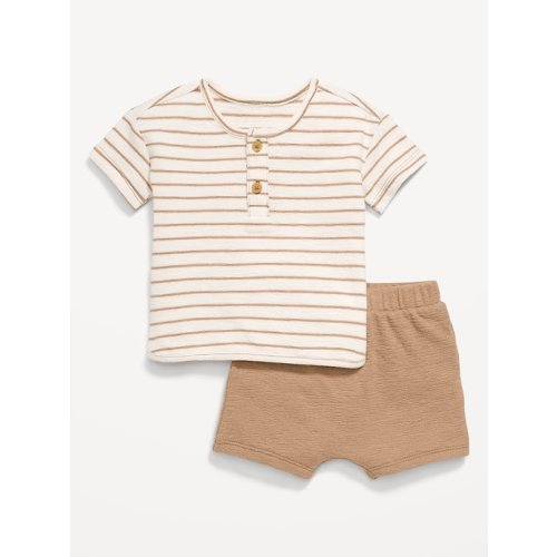 Jacquard-Knit Henley Shirt and Shorts Set for Baby