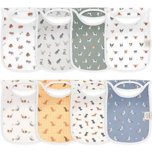 8-Pack Baby Bibs for Boys, Girls - Pullover Bibs for Drooling Teething Baby Girl & Boy Toddler, Newborn, Soft & Absorbent, Cute Colors, Large Torso Coverage Keep Infant Clean & Dry (Pets & Paws)