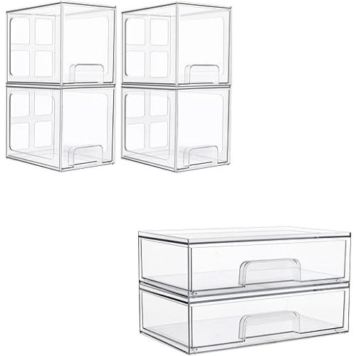 Vtopmart 4Pack 6.6''Tall and 2Pack 12''Wide Stackable Storage Drawers Set