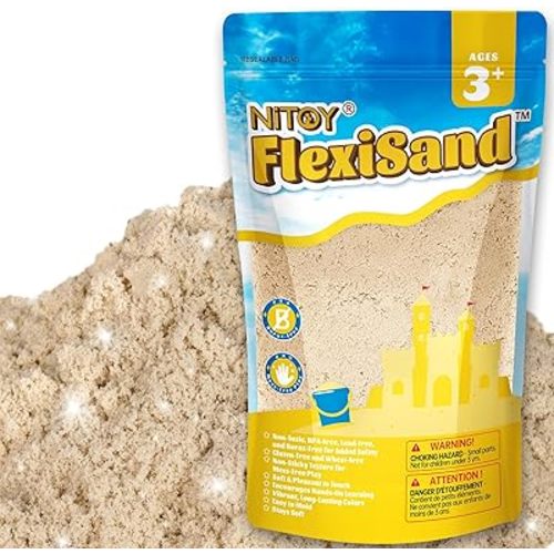 NiToy FlexiSand 2.2Lbs Play Sand, Never Dries Out-Fun for 3 Years and up Kids Bulk Refill for Sensory Sand Box Toys, Ideal for Shaping, Squeezing and Molding (Orignial Color)