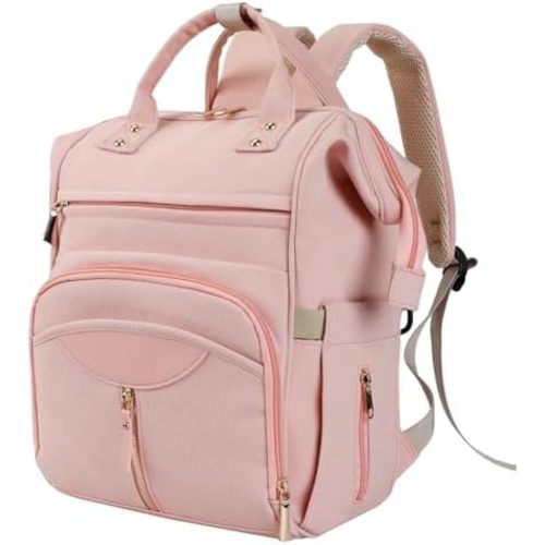 Baby Diaper Backpack, Waterproof Large Storage Baby Diaper Bag Insulated Pockets with Stroller Mount Design Travel Baby Essentials Backpack for Outdoor Family Trip(Pink)