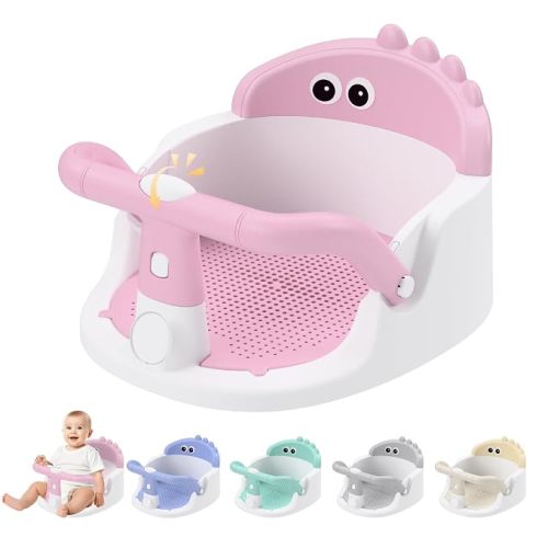 Baby Bath Seat for Babies 6 Months & Up Sitting Up with Suction Cups, Pink