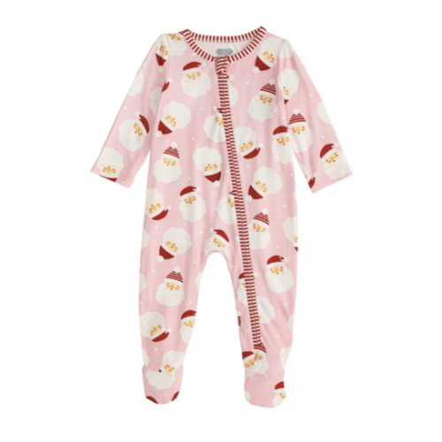 Pink Santa Glow Baby Sleeper for 0-3M | Bamboo Knit Footed Pajamas | Mud Pie