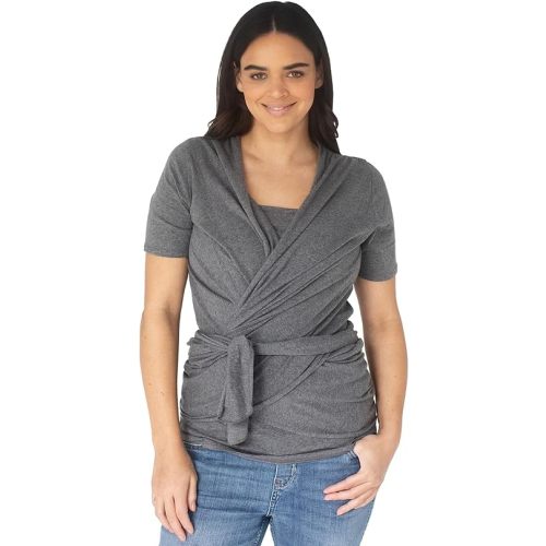 Kindred Bravely Short Sleeve Skin to Skin Nursing Wrap Top, Kangaroo Shirt for Mom and Baby, Organic Cotton (Grey Heather, Large)