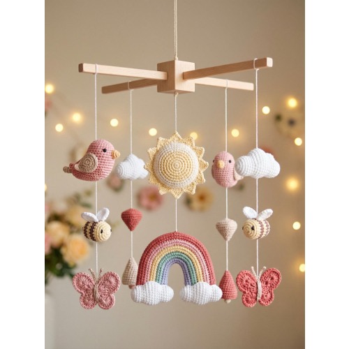 Crochet Garden Baby Mobile, Butterfly and Bee Nursery Decor, Baby Shower Gift, Floral Garden Baby Mobile Crochet, Butterfly Bee Crib Mobile