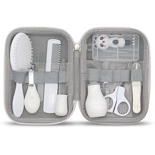 Baby Grooming Kit, 15 in 1 Portable Baby Safety Care Set with 01 Hair Brush Comb Nail Clipper Nasal Aspirator etc for Nursery Newborn Infant Girl Boys Keep Clean(White)