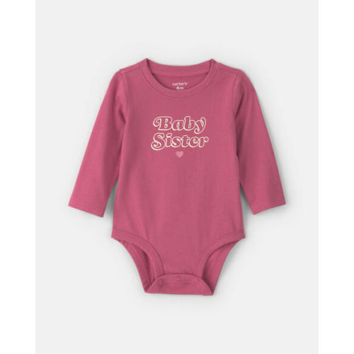 Baby Girl 'Baby Sister' Long-Sleeve Graphic Bodysuit - Pink | Carter's