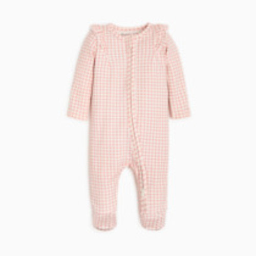 Tiny Kind Organic Ruffle Cotton Printed 2-Way Zip Footie - Pink Gingham, Nb