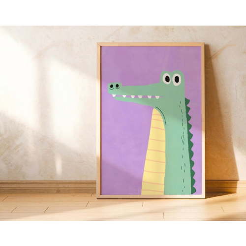 Kna Prints - 1 Pc Poster Cute Alligator Kids Wall Art Playful Green Crocodile Print Nursery Room Decor Jgle Animal Instant Printable Art, UNFRAMED-16x24