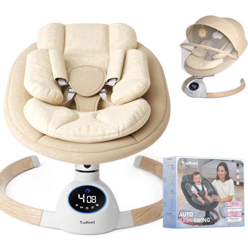 TouHeart Baby Swing, Electric Infant Rocker with Bluetooth & Remote, 5 Speeds, 10 Lullabies, Khaki