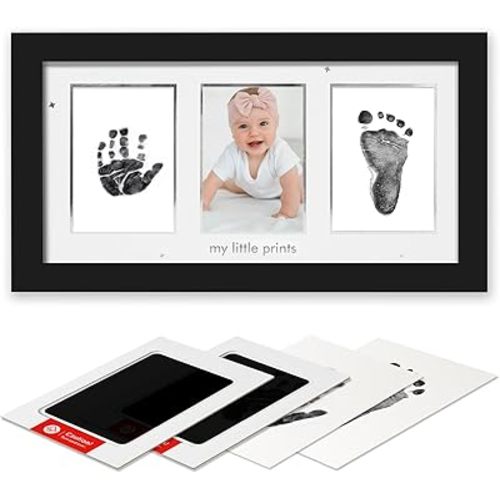 Baby Hand and Footprint Kit, Newborn Keepsake Frame, Inkless No Mess Clean-Touch Ink Pad for Baby Handprint and Footprint, Perfect Shower Gift for Boys and Girls, Baby Registry, Black