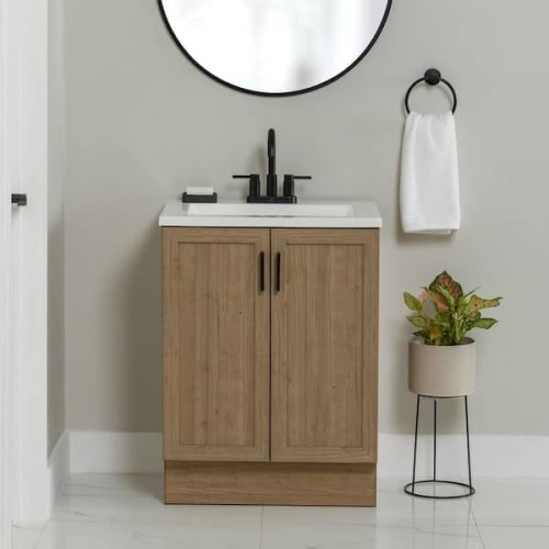 Fonthill 24.5 in. W x 18.75 in. D x 32.89 in. H Single Sink Bath Vanity in Sand Elm with White Cultured Marble Top