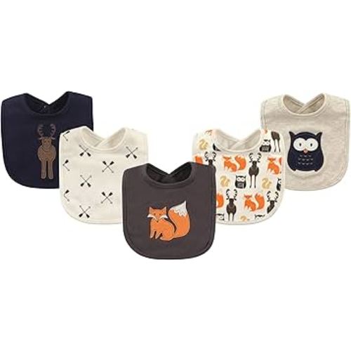 Hudson Baby Unisex Baby Cotton Bibs, Forest, One Size