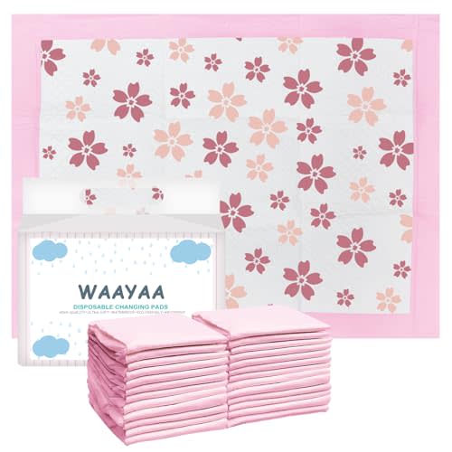 FORYEE Disposable Underpads 17 x 24 Inches Incontinence Bed Pads with High Absorbent and Leak-Proof Design 25 Count Pink
