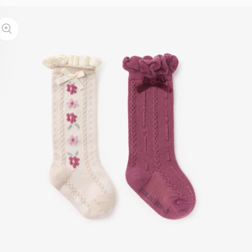 Dark Violet Floral Knee-High Non Slip Baby Socks 2 PK DARK VIOLET / 0-12M