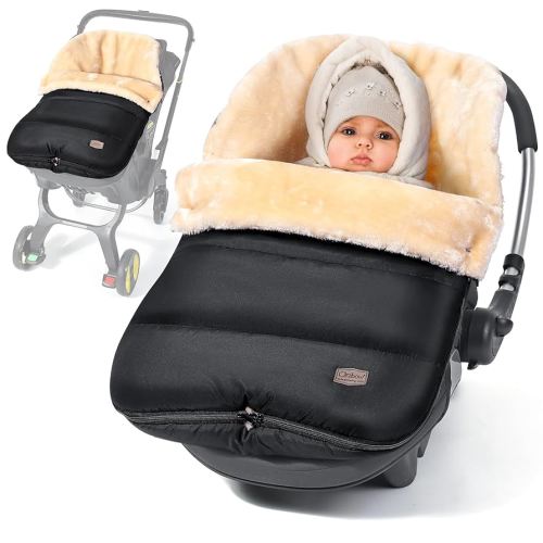 Orzbow Faux Sheepskin Winter Car Seat Cover for Babies, Waterproof Bunting Bag for Car Seats & Strollers, Warm and Cozy Carseat Footmuff to Protect Baby from Cold Wind, Machine Washable, Black