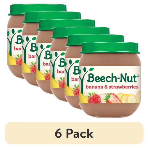(6 pack) Beech-Nut Stage 2 Baby Food, Banana & Strawberries, 4 oz Jar