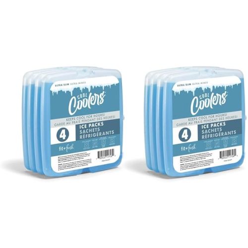Cool Coolers By Fit & Fresh 4 Pack Slim Ice Packs, Quick Freeze Space Saving Reusable Ice Packs for Lunch Boxes or Coolers, Blue