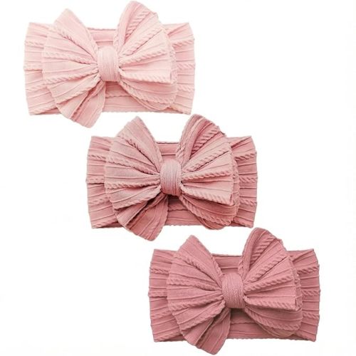 YWAOAIJD Baby Bows Headbands Soft Nylon Handmade Hair Accessories for Newborn Infant Toddler Kids (3 Mixed Pink, Large)
