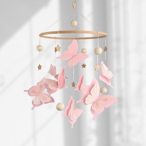 Pink Butterfly Baby mobile for Girl: Cottage Garden Nursery decor - Hanging for Crib