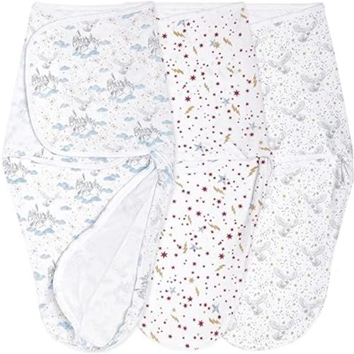aden + anais Essentials Easy Swaddle Wrap Quick Change with Bottom Zipper, Snug Cotton Knit Baby Wrap Swaddle Blanket for Newborns, TOG 1.0, 3-Pack, Harry Potter, 0-3 Months, Small/Medium