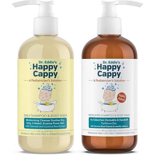 Happy Cappy Daily Medicated Shampoo and Body Wash Bundle - Baby Dandruff Shampoo for Cradle Cap and Seborrheic Dermatitis, Helps Redness, Dermatologist Tested, Fragrance-Free - 2 Pieces