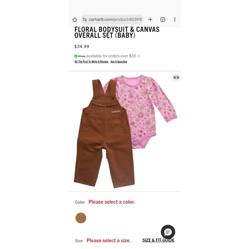 Girls' 2-Piece Long Sleeve Floral Bodysuit & Canvas Overall Set (Baby) | Shop all Girls | Carhartt