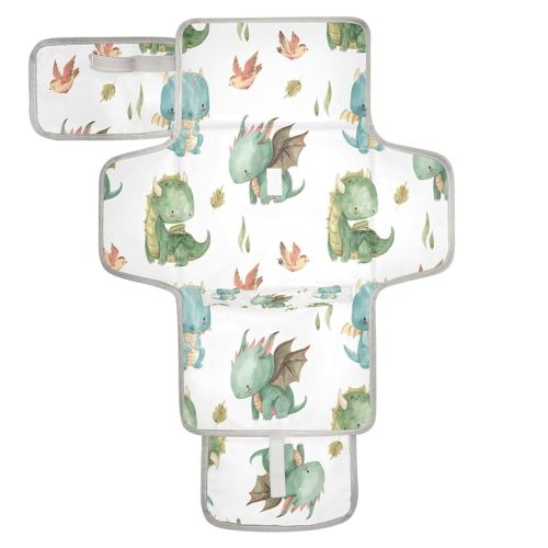 Kigai Cute Dragon Portable Diaper Changing Pad Travel Changing Pad for Baby Waterproof & Foldable Diaper Mat for Baby Shower, Newborn Girls and Boys