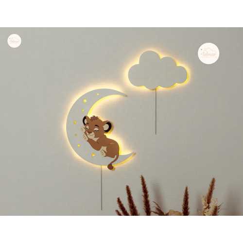 Baby Room Lighting - Lion on Moon and Cloud Wall Night Light for Kids Nursery