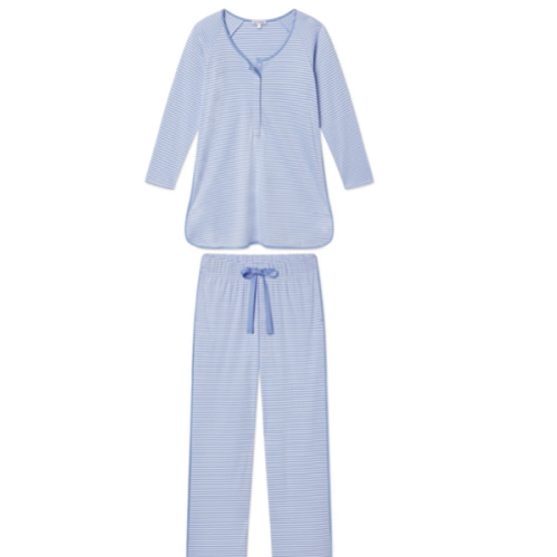 LAKE | Women | Pima Cotton Pajamas | English Blue Stripe Maternity Long Long Set