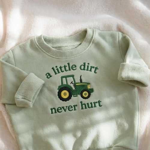 Embroidered A Little Dirt Never Hurt Baby Sweatshirt, Farming Baby Boy Crewneck, Country Boy Outfit