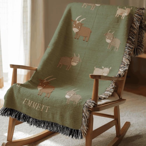 Personalized Goat Woven Baby Blanket, Farmhouse Nursery Decor