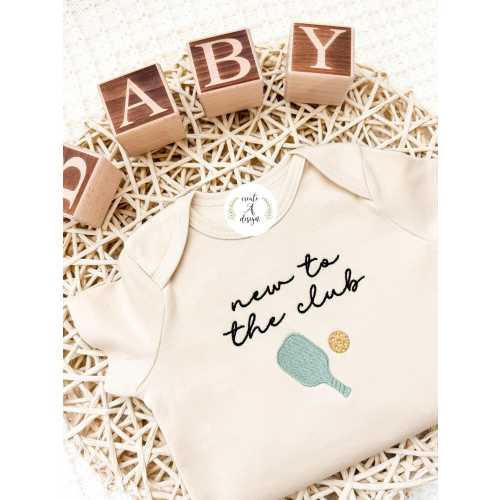 Embroidered Pickleball Onesie® New to the club husband pregnancy announcement, pickleball Baby Embroidered Onesie®, Pregnancy Reveal for Dad