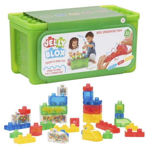 Jelly Blox - Stash & Stack 2-in-1 Storage Case by Goliath | 30 Pieces to Squeeze, Stretch, Squish | Toddler & Preschool Building Blocks | Ages 2+