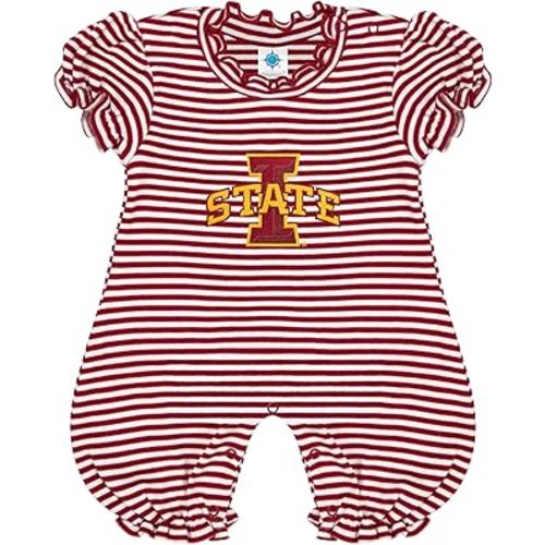 College Baby NCAA Striped Puff Sleeve Romper – for Girls (Newborn-12 Mos)