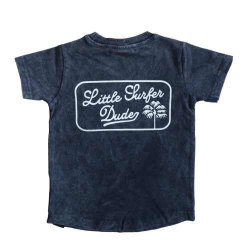 Black Acid Wash Little Surfer Dude Logo T-Shirt