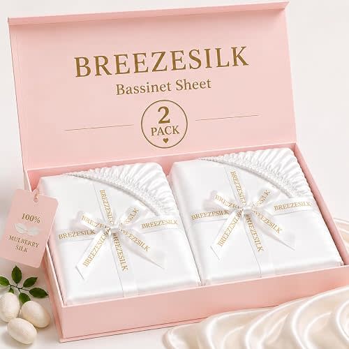 Silk Bassinet Sheets for Baby, 2 Pack, White, Gentle on Hair, 32 x 16 in
