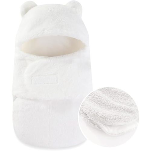 AiWMGL Baby Swaddle Blanket Boys Girls Fleece Winter Warm Adjustable Newborn Swaddling Wrap Soft Sleeping Sacks Infant White 1-3 Months