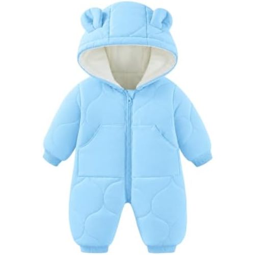 JiAmy Baby Snowsuit Winter Romper Hooded Boys Girls Jumpsuit Bear Thick Windproof Cap Infant Winter Clothes