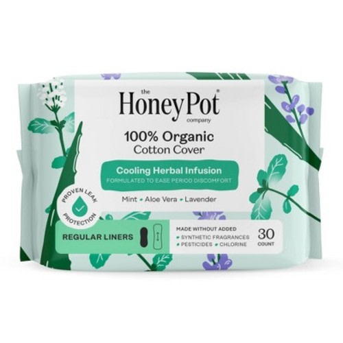 The Honey Pot Company 100% Organic Cotton Cover Cooling Herbal Infusion Regular Liners - 30ct