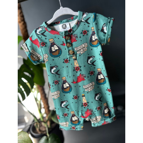 Raised by the sea bottle green romper - Metallimonsters Ltd