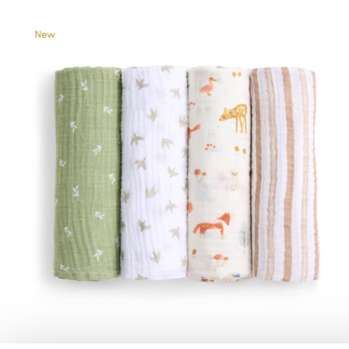 aden + anais sage woodland essentials cotton muslin swaddles 4 pack