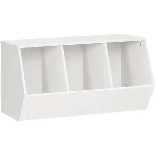 Toy Storage Cubby, Kids Bookshelf, Stackable 3-Bin Toy Storage Cabinet, Bookcase Footboard, Children's Toy Shelf, Hallway, White WT30CW01