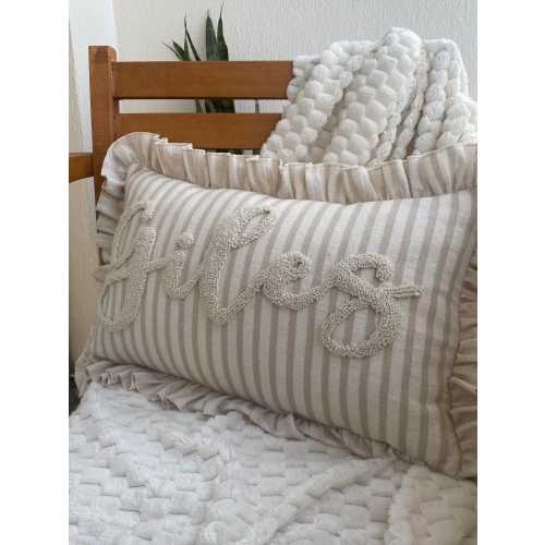 Custom Name Punch Needle Striped Ruffle Pillow, Personalized Embroidered Nursery Decor