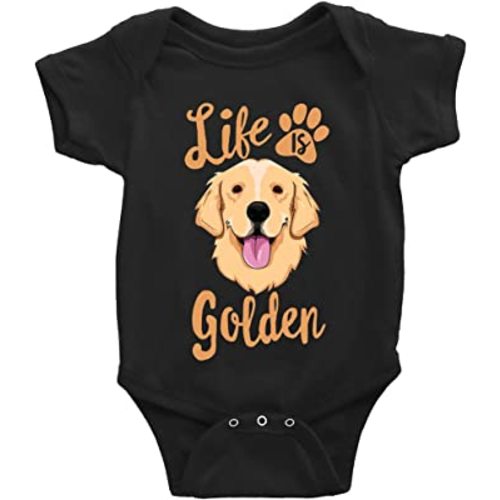 Life is Golden (Golden-Retriever) Infant Short Sleeve Bodysuit Romper Jumpsuit 100 Organic Cotton