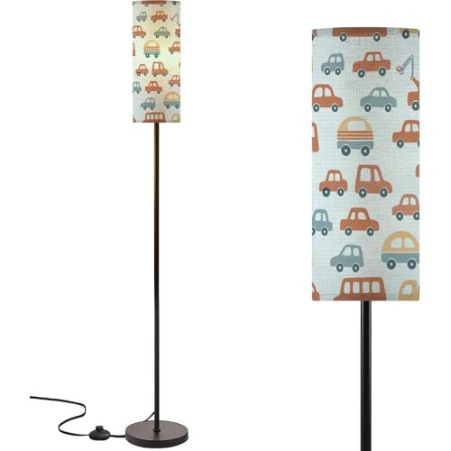 Modern Standing Lamps Trucks Cars for Boys Floor Lamp Metal Pole Lamp with Linen Lampshade for Bedroom Living Room Office Nursery Reading Foot Switch