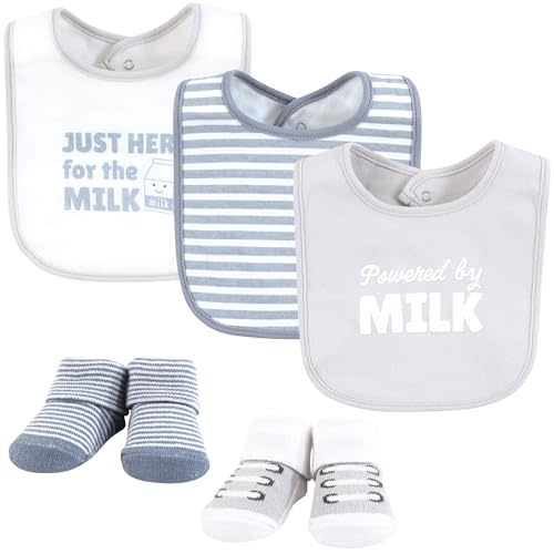Hudson Baby Unisex Baby Cotton Bib and Sock Set, Powered By Milk, One Size